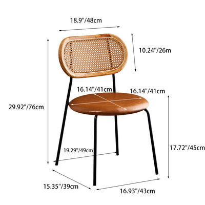 Contemporary Nordic Square Rattan Iron PU Leather Upholstered Dining Chair Backrest For Dining Room