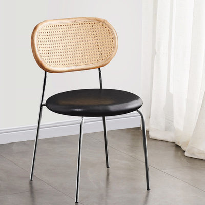 Contemporary Nordic Square Rattan Iron PU Leather Upholstered Dining Chair Backrest For Dining Room