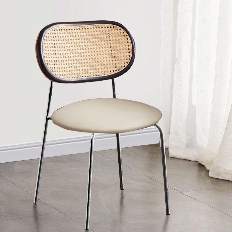 Contemporary Nordic Square Rattan Iron PU Leather Upholstered Dining Chair Backrest For Dining Room