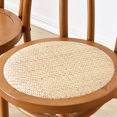 Contemporary Retro Woven Rattan Curved Slat Back Dining Chair For Dining Room