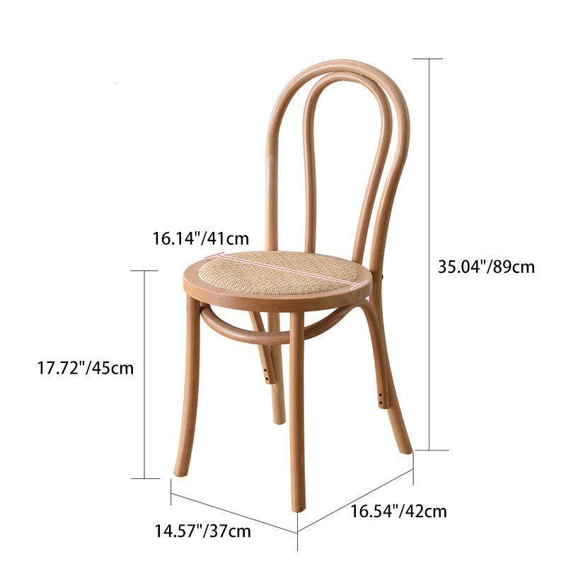 Contemporary Retro Woven Rattan Curved Slat Back Dining Chair For Dining Room