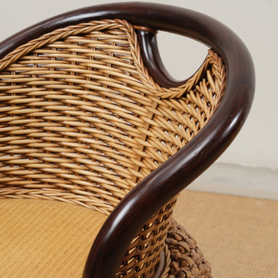 Modern Minimalist Rattan Wood Round Chair Backrest Armless For Living Room