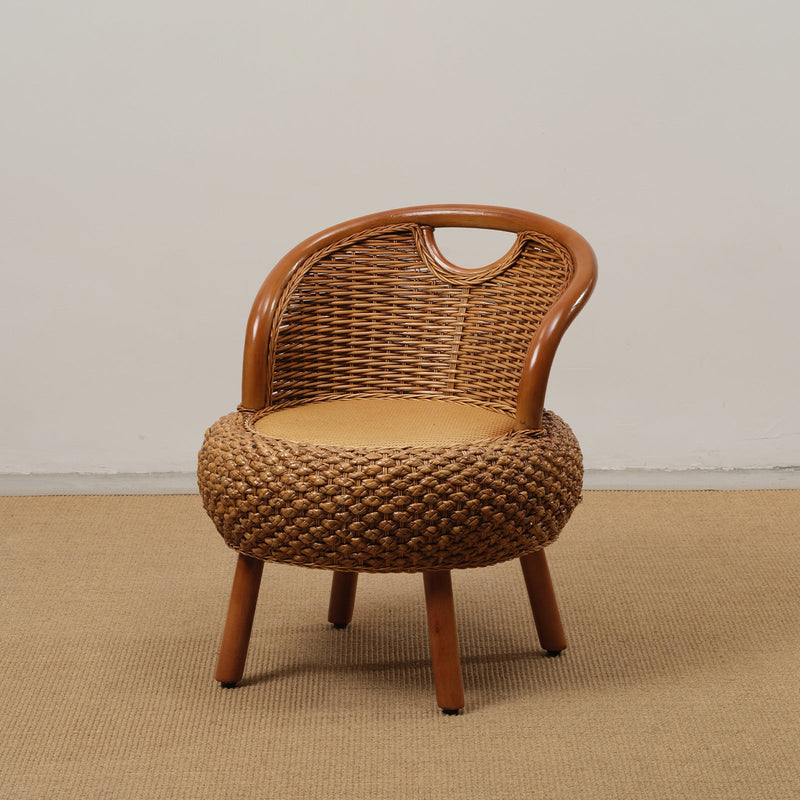 Modern Minimalist Rattan Wood Round Chair Backrest Armless For Living Room