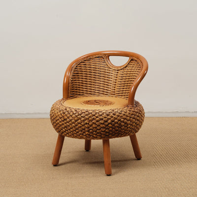 Modern Minimalist Rattan Wood Round Chair Backrest Armless For Living Room