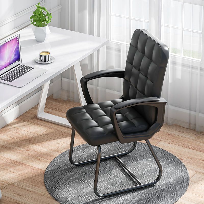 Modern Minimalist Leather Fabric Steel Square Rectangle Plaid Desk Chair Backrest Armrest For Home Office