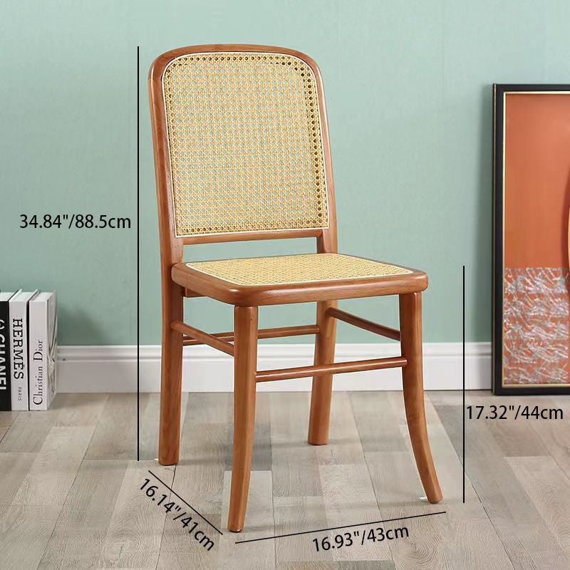 Contemporary Scandinavian Rattan Solid Wood Rectangular Square Lattice Dining Chair Back For Dining Room