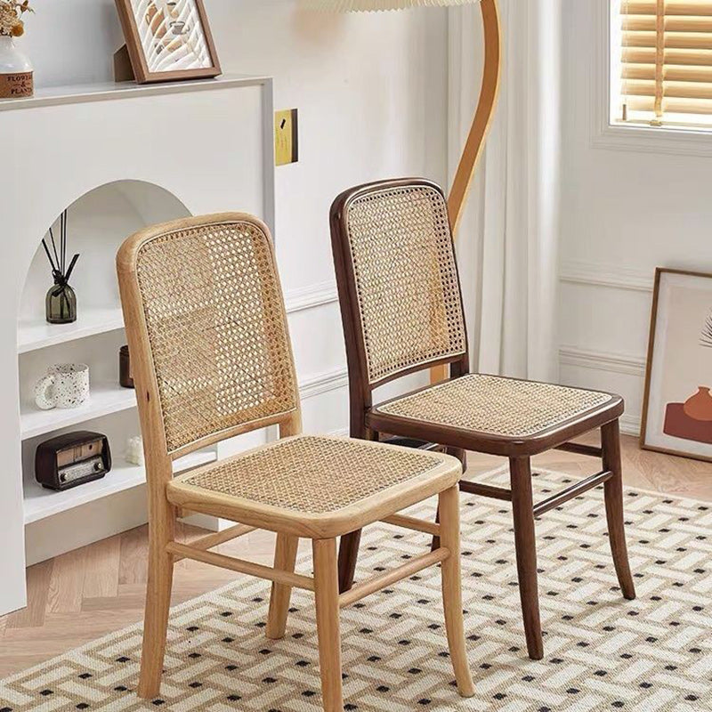 Contemporary Scandinavian Rattan Solid Wood Rectangular Square Lattice Dining Chair Back For Dining Room