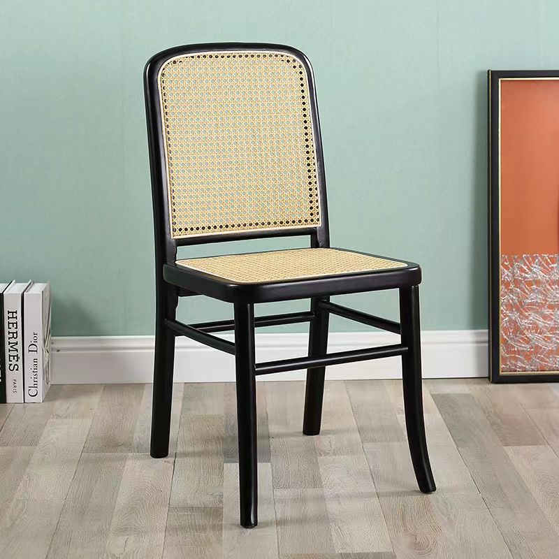 Contemporary Scandinavian Rattan Solid Wood Rectangular Square Lattice Dining Chair Back For Dining Room