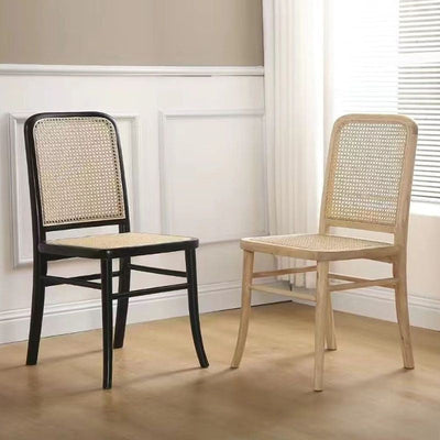 Contemporary Scandinavian Rattan Solid Wood Rectangular Square Lattice Dining Chair Back For Dining Room