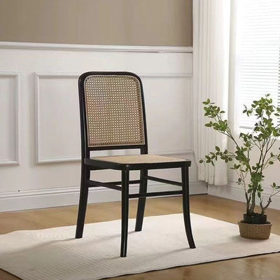 Contemporary Scandinavian Rattan Solid Wood Rectangular Square Lattice Dining Chair Back For Dining Room