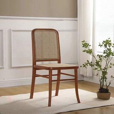 Contemporary Scandinavian Rattan Solid Wood Rectangular Square Lattice Dining Chair Back For Dining Room