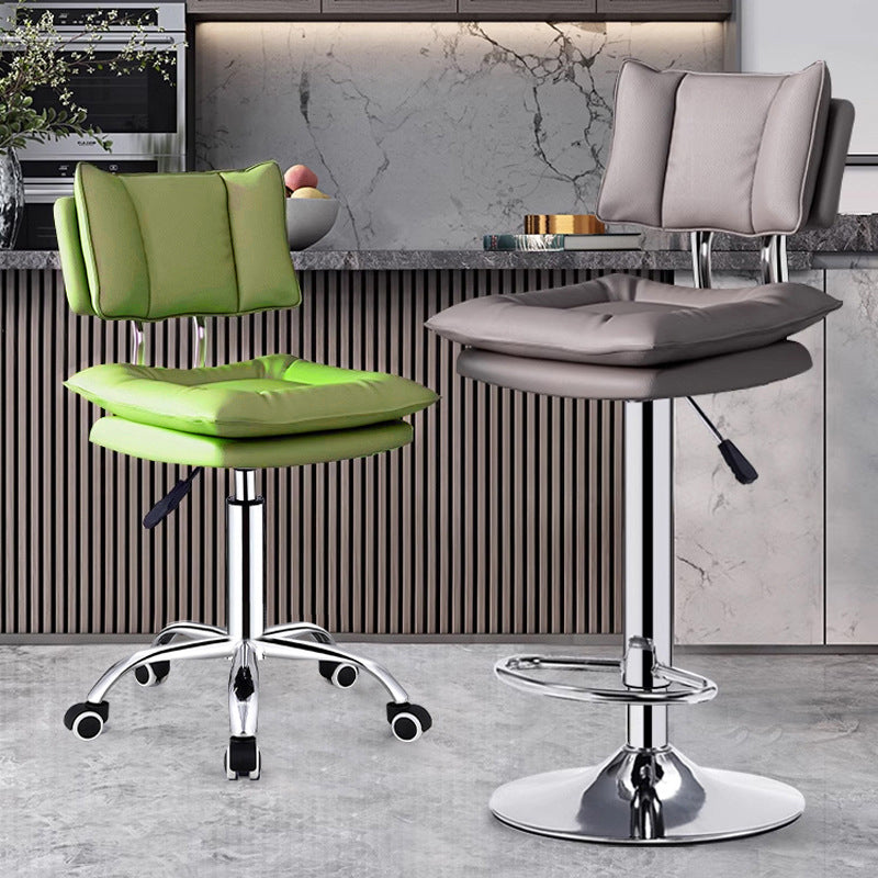 Modern Simplicity Leather Metal Base Height Adjustable Swivel Bar Stool Backrest Footrest For Dining Room