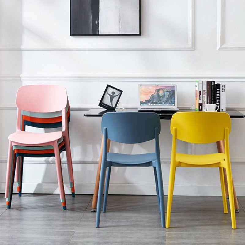 Contemporary Scandinavian Macaron Square Plastic Stackable Dining Chair Backrest For Dining Room