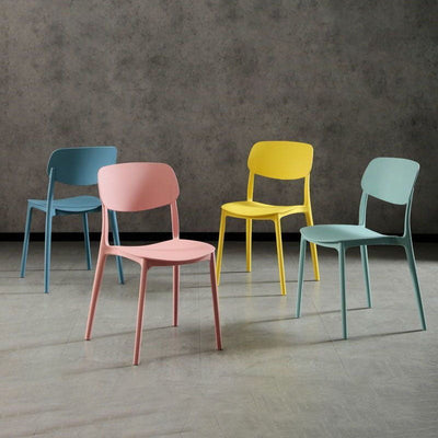 Contemporary Scandinavian Macaron Square Plastic Stackable Dining Chair Backrest For Dining Room