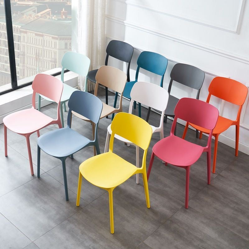 Contemporary Scandinavian Macaron Square Plastic Stackable Dining Chair Backrest For Dining Room