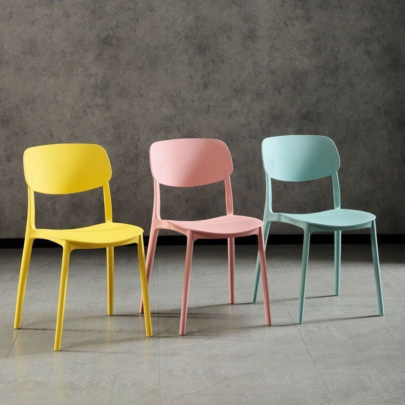 Contemporary Scandinavian Macaron Square Plastic Stackable Dining Chair Backrest For Dining Room