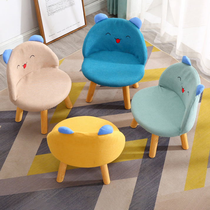 Contemporary Creative Smiley Face Cotton Linen Childlike Low Stool Backrest For Living Room