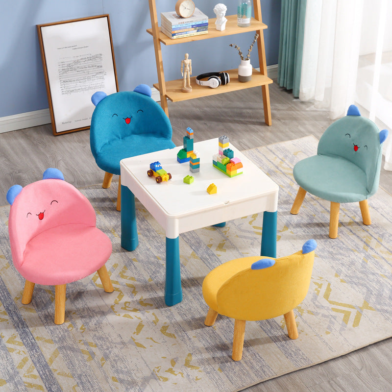 Contemporary Creative Smiley Face Cotton Linen Childlike Low Stool Backrest For Living Room