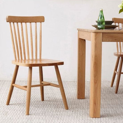 Contemporary Retro Solid Wood Splayed Legs Dining Chair Curved Slat Back For Dining Room