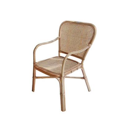 Contemporary Retro Square Woven Rattan Dining Chair Backrest Armrest For Dining Room