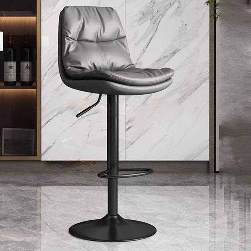 Contemporary Luxury Leather Upholstered Round Metal Base Height Adjustable Swivel Bar Stool Footrest For Dining Room