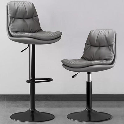 Contemporary Luxury Leather Upholstered Round Metal Base Height Adjustable Swivel Bar Stool Footrest For Dining Room