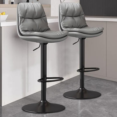 Contemporary Luxury Leather Upholstered Round Metal Base Height Adjustable Swivel Bar Stool Footrest For Dining Room