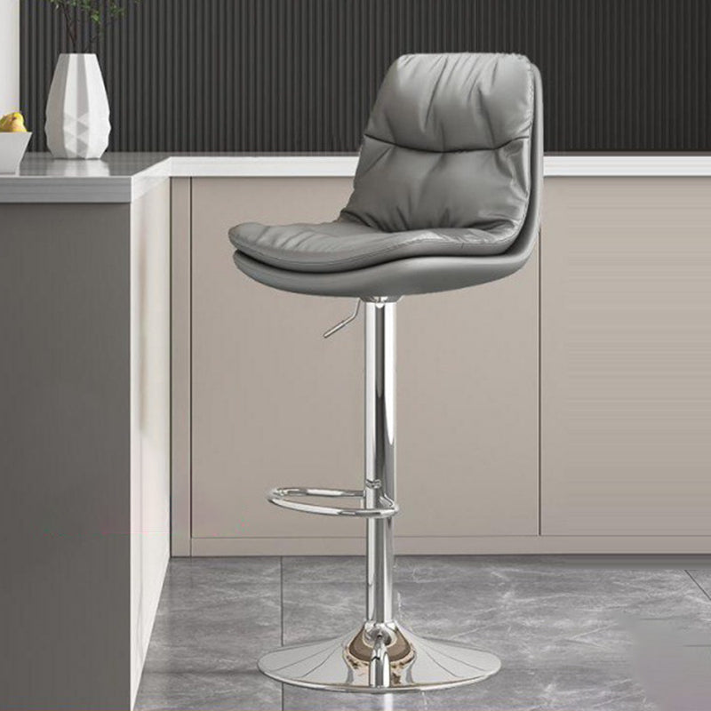 Contemporary Luxury Leather Upholstered Round Metal Base Height Adjustable Swivel Bar Stool Footrest For Dining Room