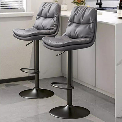 Contemporary Luxury Leather Upholstered Round Metal Base Height Adjustable Swivel Bar Stool Footrest For Dining Room