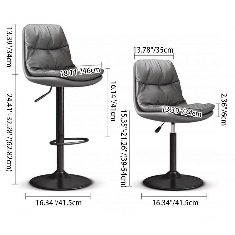 Contemporary Luxury Leather Upholstered Round Metal Base Height Adjustable Swivel Bar Stool Footrest For Dining Room