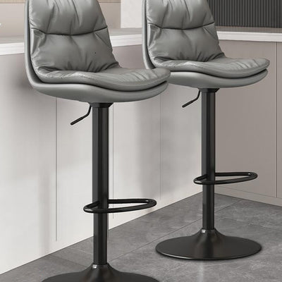 Contemporary Luxury Leather Upholstered Round Metal Base Height Adjustable Swivel Bar Stool Footrest For Dining Room