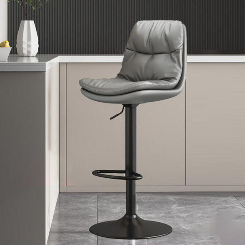 Contemporary Luxury Leather Upholstered Round Metal Base Height Adjustable Swivel Bar Stool Footrest For Dining Room