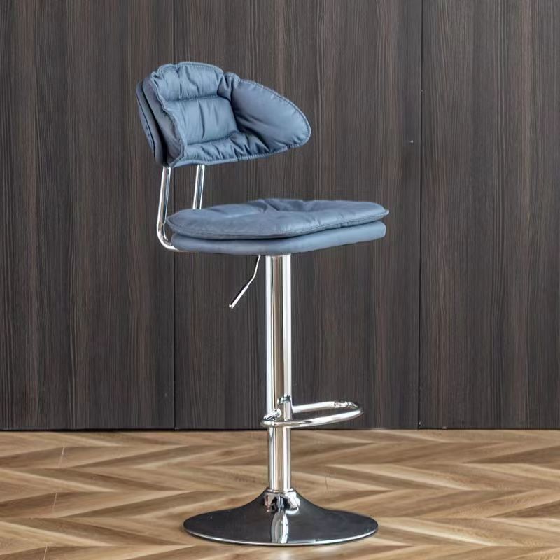 Contemporary Nordic Fabric Upholstered Round Metal Base Height Adjustable Bar Stool Footrest For Dining Room