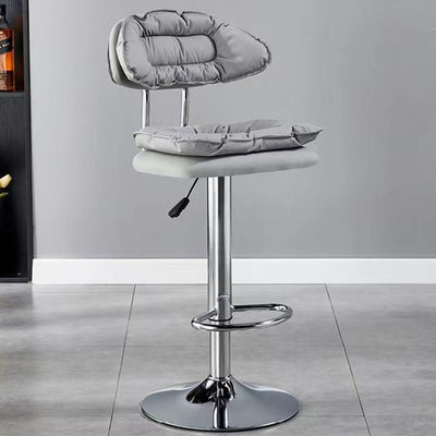 Contemporary Nordic Fabric Upholstered Round Metal Base Height Adjustable Bar Stool Footrest For Dining Room