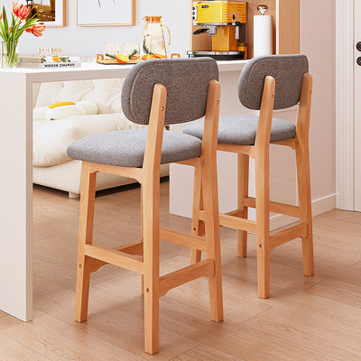 Traditional Japanese Wood Frame PU Leather Square Bar Stool Backrest Footrest For Dining Room