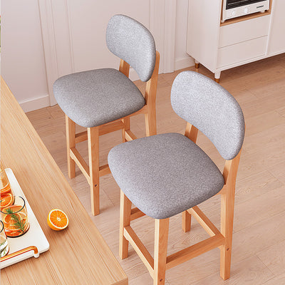 Traditional Japanese Wood Frame PU Leather Square Bar Stool Backrest Footrest For Dining Room