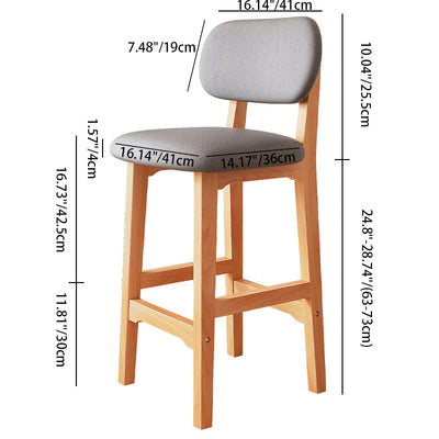 Traditional Japanese Wood Frame PU Leather Square Bar Stool Backrest Footrest For Dining Room