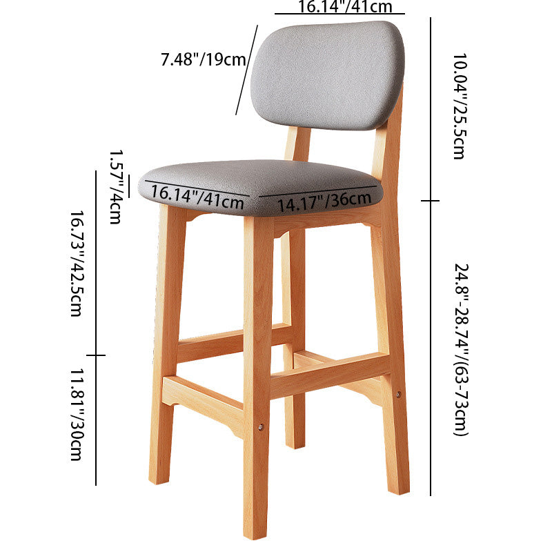 Traditional Japanese Wood Frame PU Leather Square Bar Stool Backrest Footrest For Dining Room