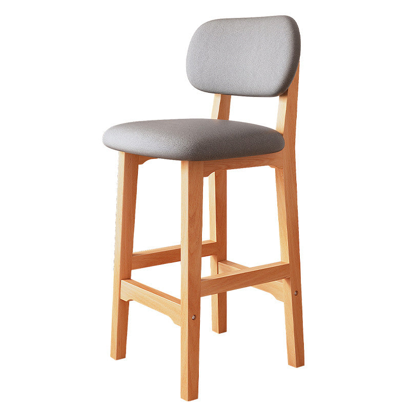 Traditional Japanese Wood Frame PU Leather Square Bar Stool Backrest Footrest For Dining Room