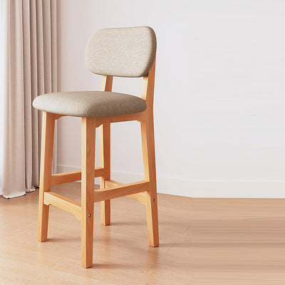 Traditional Japanese Wood Frame PU Leather Square Bar Stool Backrest Footrest For Dining Room