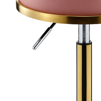 Contemporary Scandinavian Round Leather Adjustable Height Swivel Bar Stool Mobile Casters For Dining Room