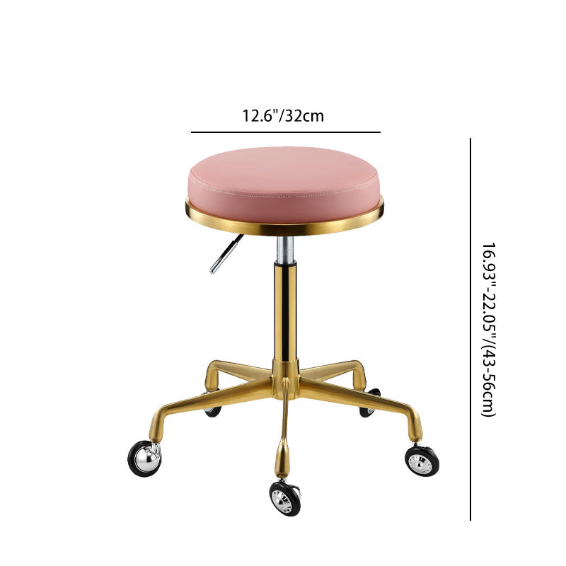 Contemporary Scandinavian Round Leather Adjustable Height Swivel Bar Stool Mobile Casters For Dining Room