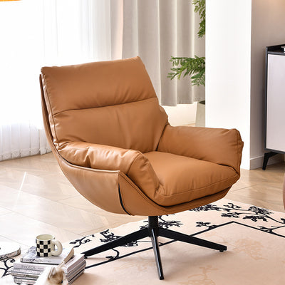 Chaise d'accent pivotante en cuir Nappa scandinave contemporain avec base à 4 étoiles, dossier et accoudoirs pour salon 