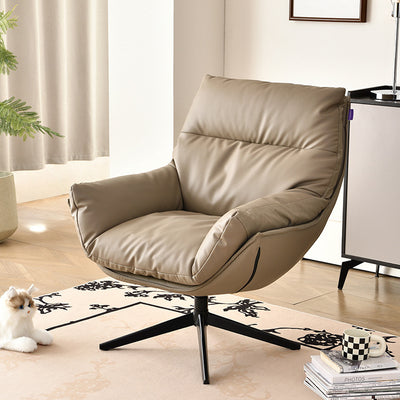 Chaise d'accent pivotante en cuir Nappa scandinave contemporain avec base à 4 étoiles, dossier et accoudoirs pour salon 