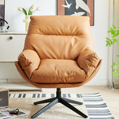 Chaise d'accent pivotante en cuir Nappa scandinave contemporain avec base à 4 étoiles, dossier et accoudoirs pour salon 