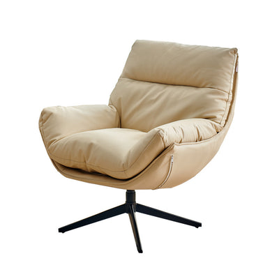 Chaise d'accent pivotante en cuir Nappa scandinave contemporain avec base à 4 étoiles, dossier et accoudoirs pour salon 