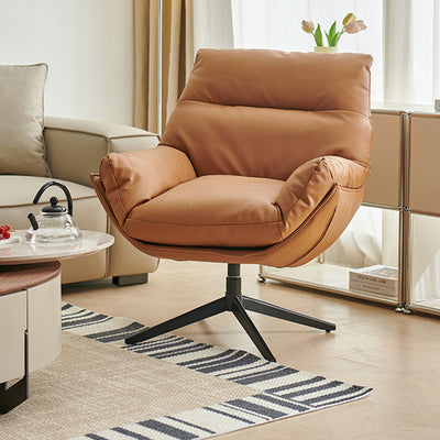 Chaise d'accent pivotante en cuir Nappa scandinave contemporain avec base à 4 étoiles, dossier et accoudoirs pour salon 