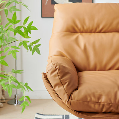 Chaise d'accent pivotante en cuir Nappa scandinave contemporain avec base à 4 étoiles, dossier et accoudoirs pour salon 