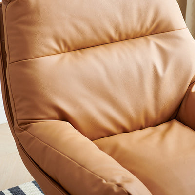 Chaise d'accent pivotante en cuir Nappa scandinave contemporain avec base à 4 étoiles, dossier et accoudoirs pour salon 