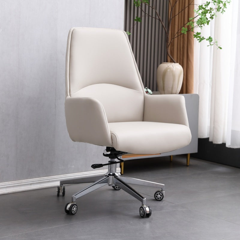 Chaise de bureau moderne minimaliste carrée en cuir pivotante avec hauteur réglable, dossier et roulettes pour bureau à domicile 